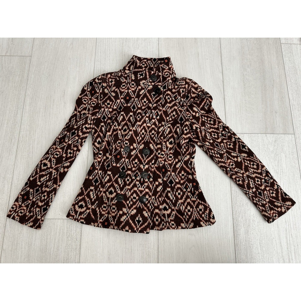 DIANE VON FURSTENBERG Geometric Button Up Wool Blend‎ Jacket Size 2 Brown